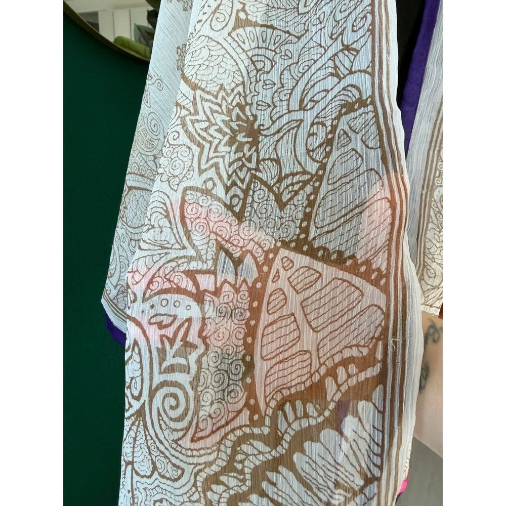 Bohemian Paisley Scarf Womens OS Ivory Tan Purple Festival Whimsigoth Fairycore